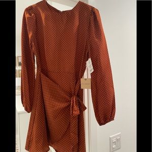 Long sleeve fake wrap dress
